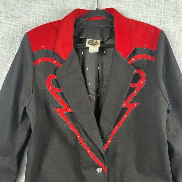 VTG Western Collection Men’s Jacket X-Large Red Suede Black Rhinestone Studded - Picture 4 of 15